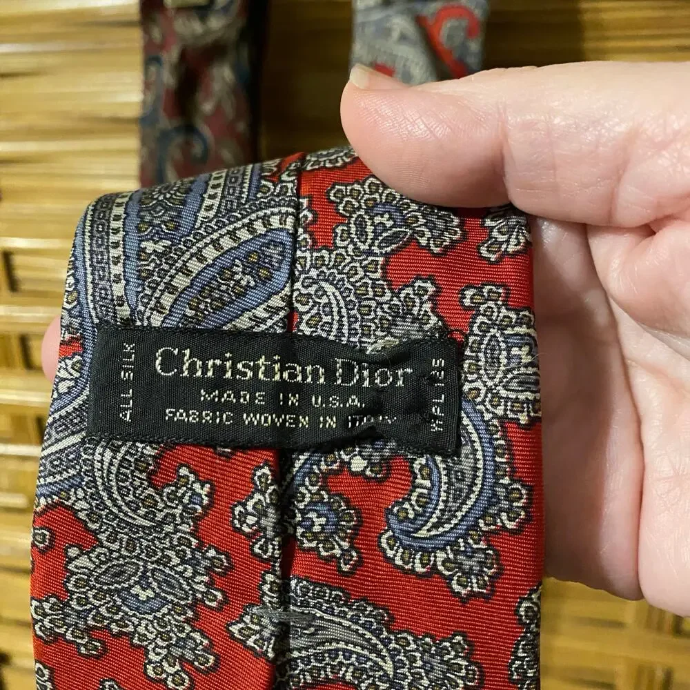 Vintage Christian Dior Tie Bundle (2) Paisley Neckties Made USA Italian silk